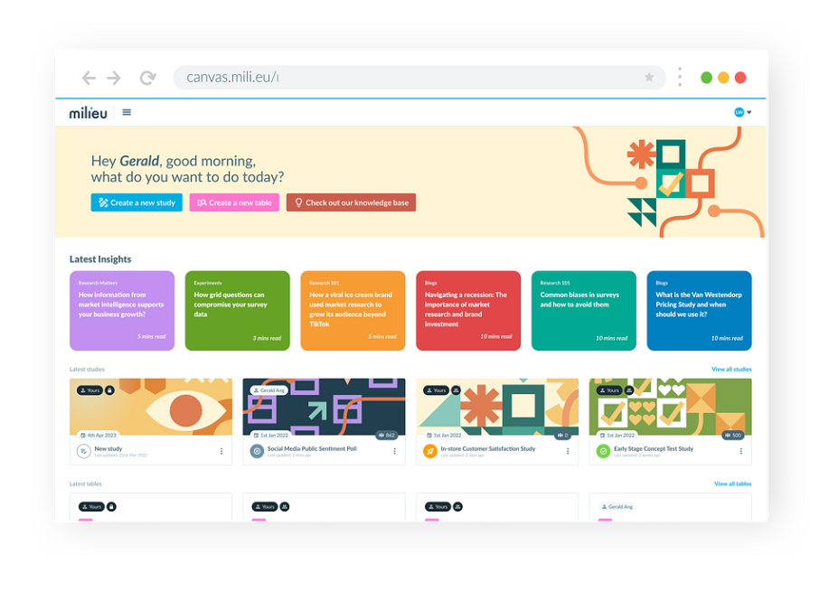 Home page of the new version of the Canvas platform by Milieu Insight. | Source: Milieu Insight