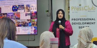 Mediha Mahmood, CEO of the Communications and Multimedia Content Forum of Malaysia presenting the training module titled 'Cracking the Code: A Practical Guide to Self-Regulation of Content' at the second NPC Professional Development Series (PDS) training programme for journalists held at the Tun Abdul Razak Institute of Broadcasting and Information (IPPTAR) in Kuala Lumpur, Malaysia on 11 January 2024. Photo by Ruzanna Muhammad from News Hub Asia