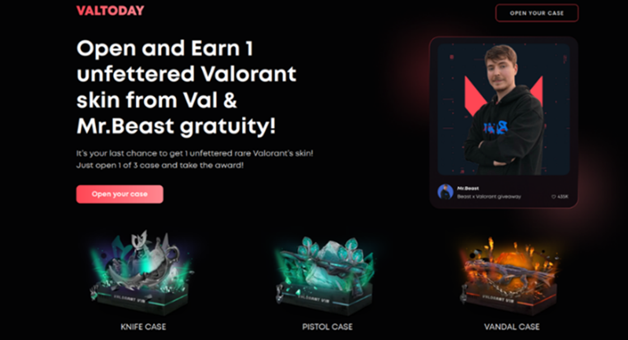 To receive the desired Mr. Beast skin, young users are asked to enter their login and password for their gaming account, enabling their credentials to be potentially stolen by scammers as a result. | Source: Kaspersky