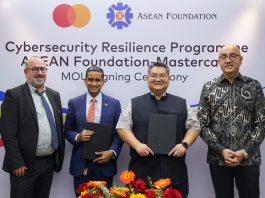 From left: Rigo Van den Broeck, executive vice president of Mastecard's Cybersecurity Solutions; Karthik Ramanathan, senior vice president, Mastercard's Cyber and Intelligence Solutions, Asia Pacific; Dr. Piti Srisangnam, executive director of ASEAN Foundation; and H.E. Satvinder Singh, deputy secretary-general of ASEAN for ASEAN Economic Community. | Photo by Mastercard / NHA File Photo