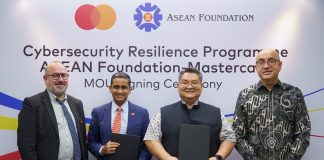 From left: Rigo Van den Broeck, executive vice president of Mastecard's Cybersecurity Solutions; Karthik Ramanathan, senior vice president, Mastercard's Cyber and Intelligence Solutions, Asia Pacific; Dr. Piti Srisangnam, executive director of ASEAN Foundation; and H.E. Satvinder Singh, deputy secretary-general of ASEAN for ASEAN Economic Community. | Photo by Mastercard / NHA File Photo