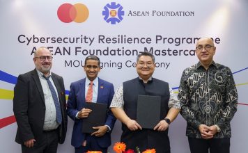 From left: Rigo Van den Broeck, executive vice president of Mastecard's Cybersecurity Solutions; Karthik Ramanathan, senior vice president, Mastercard's Cyber and Intelligence Solutions, Asia Pacific; Dr. Piti Srisangnam, executive director of ASEAN Foundation; and H.E. Satvinder Singh, deputy secretary-general of ASEAN for ASEAN Economic Community. | Photo by Mastercard / NHA File Photo