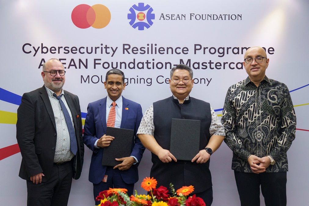 From left: Rigo Van den Broeck, executive vice president of Mastecard's Cybersecurity Solutions; Karthik Ramanathan, senior vice president, Mastercard's Cyber and Intelligence Solutions, Asia Pacific; Dr. Piti Srisangnam, executive director of ASEAN Foundation; and H.E. Satvinder Singh, deputy secretary-general of ASEAN for ASEAN Economic Community. | Photo by Mastercard / NHA File Photo