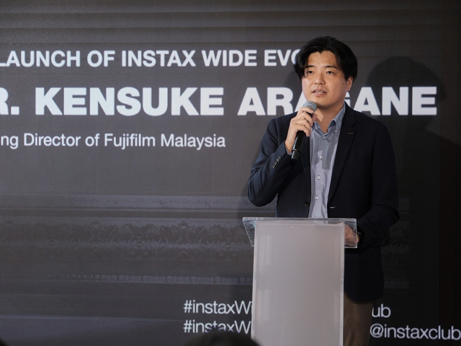 Fujifilm (Malaysia) Sdn. Bhd. Managing Director Kensuke Aragane (荒金健介) spoke at the launch of the new instax WIDE EVO™ in Malaysia on 12 February 2025. | Photo by Fujifilm Malaysia / NHA File Photo